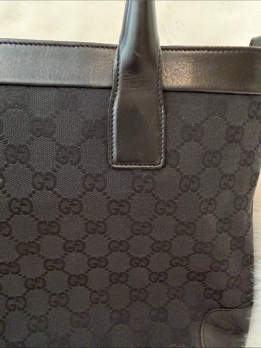 Gucci Black GG Canvas Leather-Trim Tote great condition great size authentic! - Picture 3 of 16